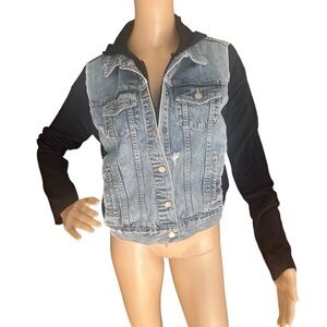 Bailey 44 Denim Hoodie Jacket XS Blue Jean Knit Sleeve Mixed Media USA